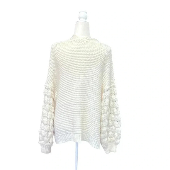 Harper Heritage Chunky Knit Bubble Sleeve Open Front Cardigan Sweater Ivory Lg - Picture 5 of 11
